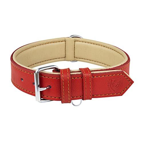 Riparo Collar de perro acolchado de cuero genuino Collar de mascota ajustable K-9 fuerte (XL: 4,5cm de ancho para cuello de 55,9cm - 63,5cm, Rojo)