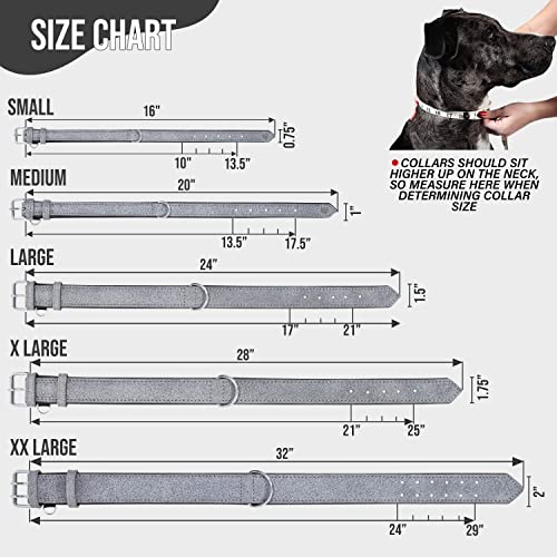 Riparo K-9 - Collar de perro acolchado, cuero auténtico, ajustable, duradero (XXL: 5 cm de ancho para cuello de 66 cm a 78 cm, hilo gris/blanco)