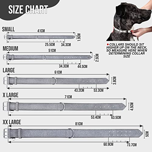 Riparo K-9 - Collar de perro acolchado, cuero auténtico, ajustable, duradero (XXL: 5 cm de ancho para cuello de 66 cm a 78 cm, hilo gris/blanco)