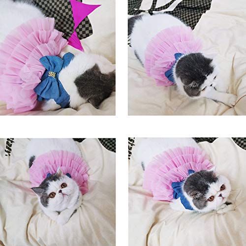 Ropa para mascotas, vestidos para perros pequeños gatos falda de tutú chaleco de princesa Petti Vestido gatos vestidos pequeños pomerania chihuahua falda ropa para cachorros (Denim Pink, S)
