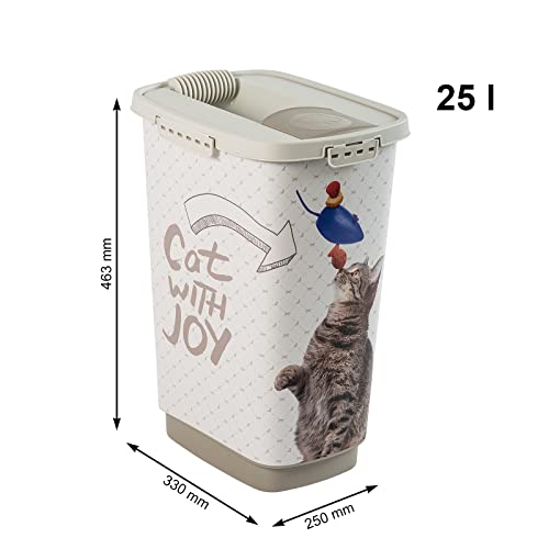 Rotho MyPet Cody Recipiente de comida para mascotas de 25 litros con tapa y vertedor, Plástico (PP) sin BPA, antracita/blanco, 25l (33.0 x 25.0 x 46.3 cm)