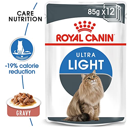 Royal Canin Comida para gatos Ultra Light, pack de 12