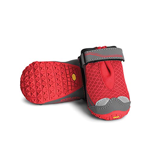 RUFFWEAR All-Terrain Dog Boots (Set of 2), Very Small Breeds, Size: 44 mm/1.75 in, Red Currant, Grip Trex…