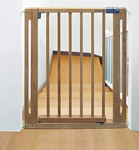 Safety 1st Easy Close Wood - Barrera de seguridad bebés, niños y perros, puerta de seguridad 73 cm hasta 80.5 cm con extensiones, color madera natural