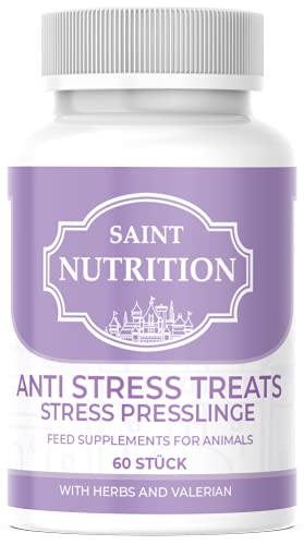 Saint Nutrition Cápsulas antiestrés para perros y gatos, ayuda en ataques de pánico, inquietud interior y ansiedad, calmante valeriana, alta dosis