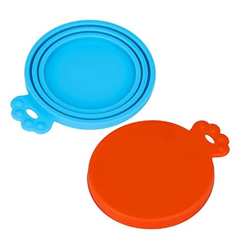 SAVITA 2 Piezas Tapas de Silicona para Latas, Tapa Universal para Latas de Comida para Perros Tapa de Silicona de Grado Alimenticio para Comida para Gatos (Naranja y Azul Claro)