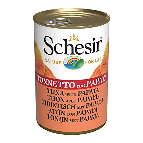 Schesir, Comida húmeda para Gatos Adultos, Sabor bacoreta con Papaya en gelatina Blanda - Total 3,36 kg (24 latas x 140 gr)
