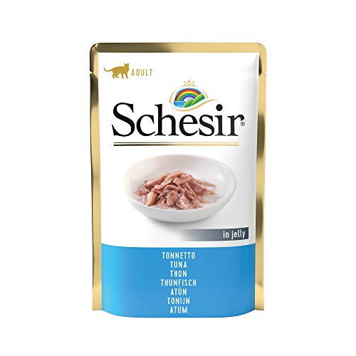 Schesir, Comida Húmeda para Gatos Adultos, Sabor bacoreta en gelatina Blanda - Total 1,7 kg (20 Sobres x 85 gr)