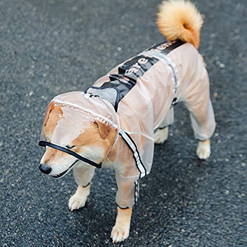 Seahelms Chubasquero para perro, impermeable, con capucha y agujero para arnés y piernas extendidas, transparente ajustable con capucha para perro pequeño, mediano y grande (blanco, XL)