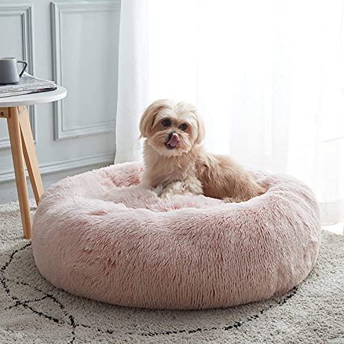 Sedefen Cama redonda de peluche para perros y gatos, lavable, antideslizante, para perros y gatos, color rosa palo, diámetro de 60 cm