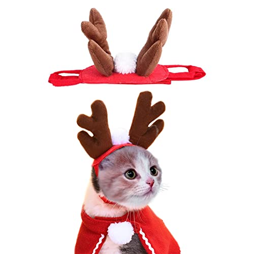 SEGMINISMART Diadema Cuernos para Mascota,Tocado de Navidad para Mascotas,Navidad Rojo para Mascotas,Diadema de Cuernos de Reno de Navidad para Perros, Gatos
