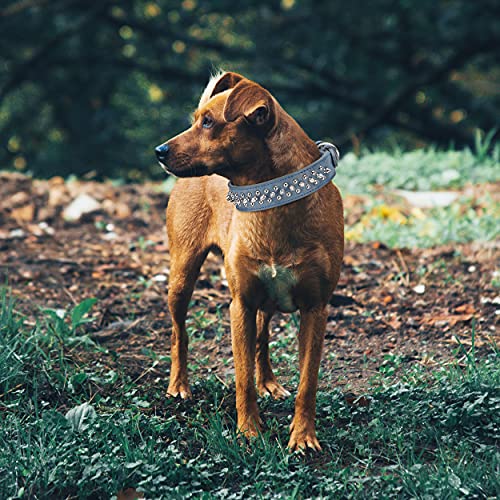 SEKAYISORE Collar de perro ajustable con tachuelas, de piel de microfibra con pinchos para cachorros, collar antimordeduras para perros pequeños, medianos y grandes, azul oscuro L