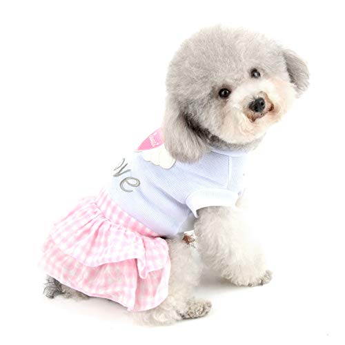 SELMAI Sweet Heart Shirt Princess Plaid vestido escalonado para perro pequeño, gato, cachorro, trajes de verano, boda, cumpleaños, fiesta, disfraz yorkie Chihuahua Shih Tzu ropa rosa S