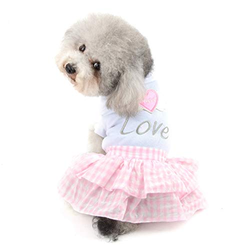 SELMAI Sweet Heart Shirt Princess Plaid vestido escalonado para perro pequeño, gato, cachorro, trajes de verano, boda, cumpleaños, fiesta, disfraz yorkie Chihuahua Shih Tzu ropa rosa S