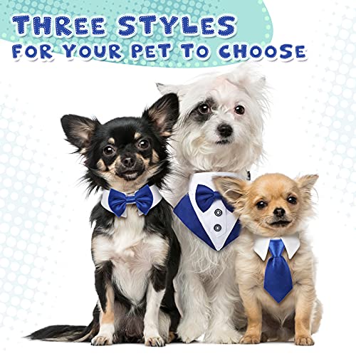 Set de 3 Bandanas de Esmoquin Formal de Boda de Perros Incluye Corbatas de Perros Collar Formal de Pajarita de Mascotas Collar de Esmoquin de Perro para Cachorros Gato Trajes de Boda (Azul)