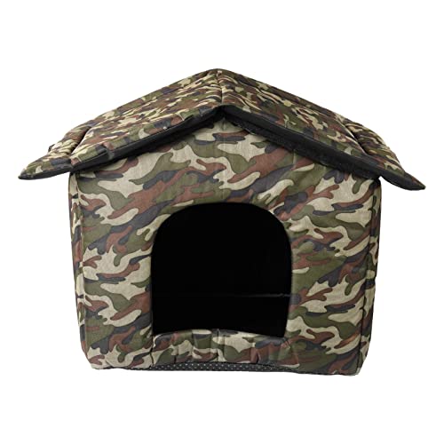 sfadf Caseta para mascotas al aire libre con techo de lona impermeable y almacenamiento para gatos salvajes