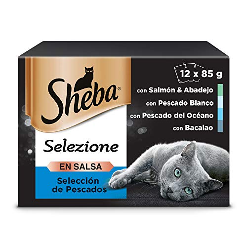 Sheba Selezione Comida Húmeda para Gatos Selección Pescado en Salsa, Multipack (4 cajas x 12 sobres x 85g)