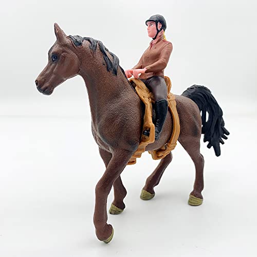 SIENON Juego de juguete de cañas de caballo y caballo, con jinete, sillín y brida, realista, de plástico, para coleccionistas (Thoroughbred)