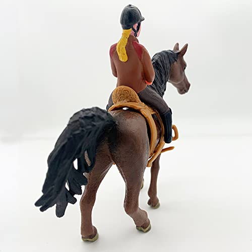 SIENON Juego de juguete de cañas de caballo y caballo, con jinete, sillín y brida, realista, de plástico, para coleccionistas (Thoroughbred)