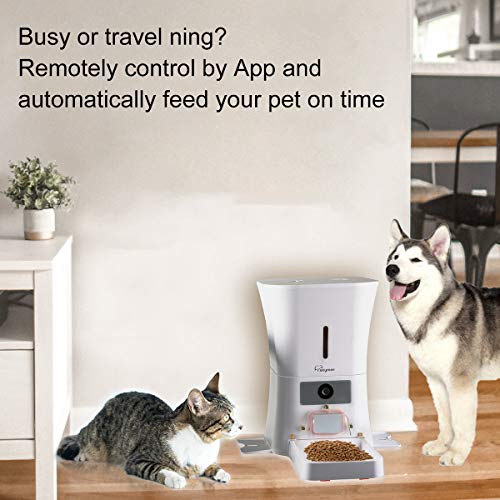 SKYMEE 8L Smart Automatic Pet Feeder Food Dispenser for Cats & Dogs - 1080P Full HD Pet Camera Treat Dispenser with Night Vision and 2-Way Audio, Wi-Fi Enabled App for iPhone and Android(AI-B20 Pro)