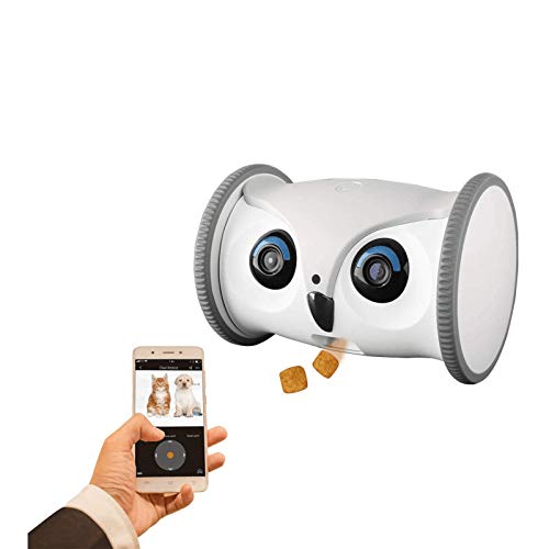 SKYMEE Owl Robot - Cámara móvil Full HD para mascotas con dispensador de dulces, juguete interactivo para perros y gatos, control móvil mediante aplicación