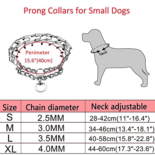 SLE Collar de adiestramiento para Perros, Dog Choke Prong Collar, Collar de adiestramiento de Acero Cromado,Collar de Castigo de Metal para Perros con púas.(Silver-S)