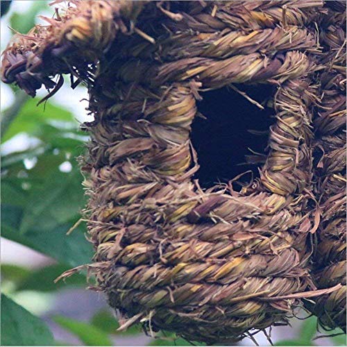 SLU - Nido para pájaro, hierba, caseta exterior para pájaros, canarias, nido de wren, fibra tejida a mano, hideaway Sparrow House for Finch (marrón)