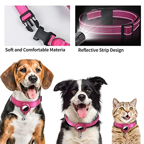 smatcamp Collar de Perro para Perros y Gatos Compatible con Bolsa Apple Air Tag Collar de Perro de Nailon con Campanas Collar de Perro Reflectante Impermeable de Longitud Ajustable (L, Rojo)
