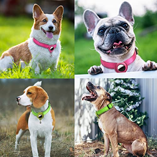 smatcamp Collar de Perro para Perros y Gatos Compatible con Bolsa Apple Air Tag Collar de Perro de Nailon con Campanas Collar de Perro Reflectante Impermeable de Longitud Ajustable (L, Rojo)