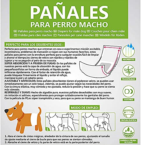 SMELL & SMILE Pañales Desechables para Perro Pañales para Perros Macho Pañal Sanitarios para Perro Mascotas Bragas Higiénicas Suaves absorbentes (L- 20.5 * 81.5 CM)