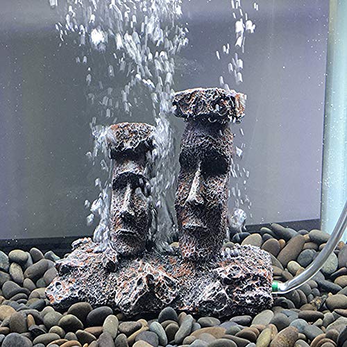 Smoothedo-Pets Decoración de acuario de piedra de aire para peces, decoración de acuario, adornos de tamaño pequeño, accesorios de peces esconden estatuas de Moai de Isla de Pascua (gris-moai)