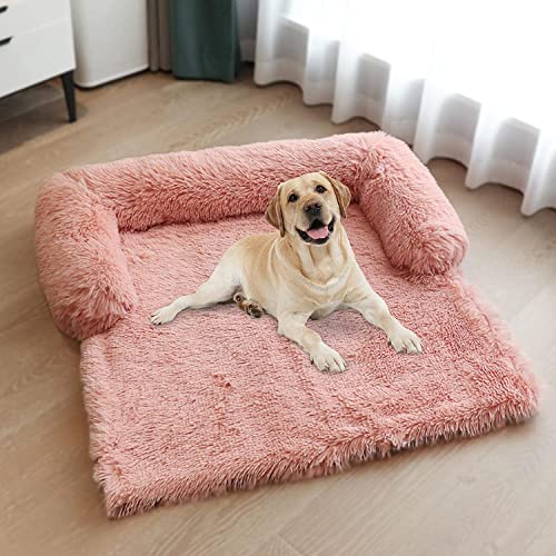 Sofá de felpa de piel ultra suave, cama para perro, suave y lavable, cojín para muebles, protector de cama para perros (XS (80 x 70 cm), color rosa
