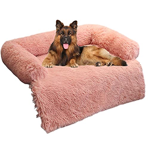 Sofá de felpa de piel ultra suave, cama para perro, suave y lavable, cojín para muebles, protector de cama para perros (XS (80 x 70 cm), color rosa
