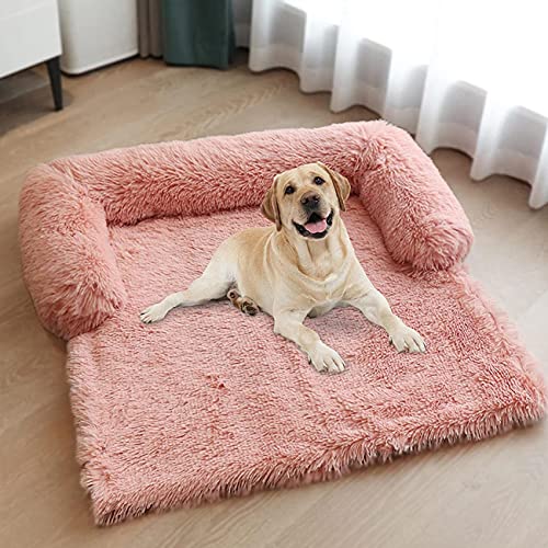 Sofá de felpa ultra suave para perros, cama de perro, mantas medianas y calmantes para mascotas, cojines desmontables lavables para mascotas para perros grandes pequeños (102 x 90 x 20 cm), color rosa