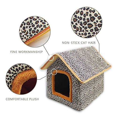 SONGWAY Casa Mascota con Cojín Extraíble - Cama/Caseta Perro Gato Interior 2 en 1 Pequeña Casa Lavable Plegable Portátil, 37×42×40 cm