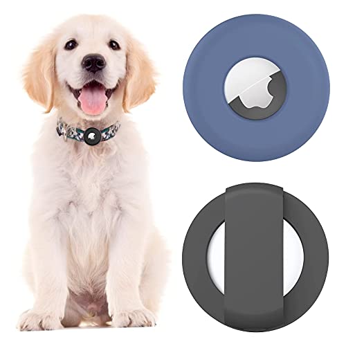 Soporte de silicona para collar de perro Airtag 2021, funda impermeable ligera para Airtag Perro/Gato 2021, accesorio azul + negro, 2 unidades