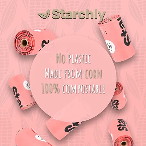 Starchly Bolsas biodegradables para excrementos de perro ecológicas a prueba de fugas, 120 bolsas (8 rollos de 15 unidades), color rosa