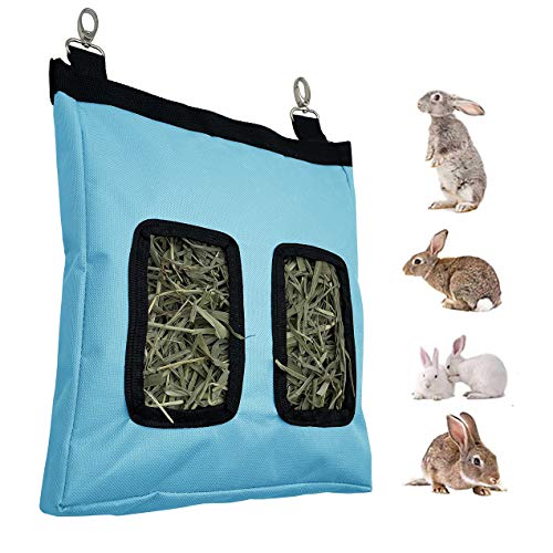 STKYGOOD - Comedero de conejo, bolsa de comedero de heno, bolsa de heno, bolsa de heno para animales pequeños, bolsa de heno para conejo, bolsa de almacenamiento de chinchilla, color azul