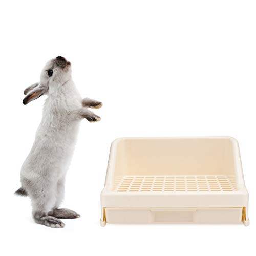STOBOK Caja de Arena de Conejo Beige con Almohadillas de Bonificación Cajón Pequeño Animal Mascota Orinal Entrenador Arena Esquina Entrenamiento Bandeja para Mascotas para Conejillos de