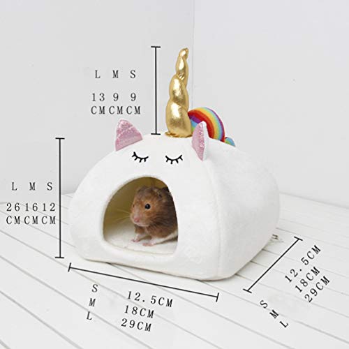 STOBOK Unicornio Mascota Cama Calentamiento Hamster Mice Rat Llush Casa Nido para Pequeño Pastito Perrito Conejo Ardilla Cama para Dormir L