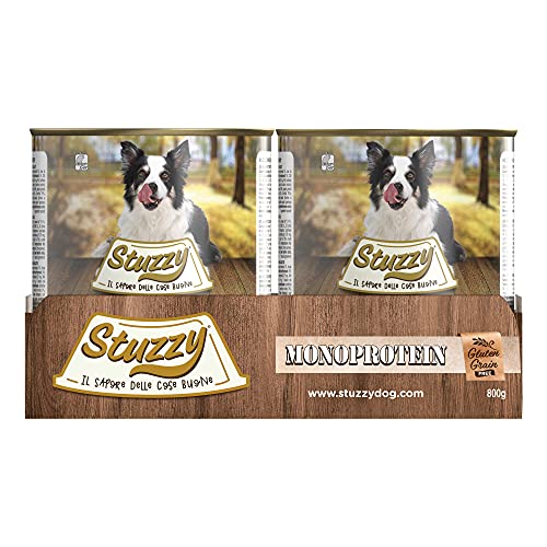 Stuzzy, Comida húmeda para Perros Adultos, Sabor Pollo, preparación monoproteínica en paté - Total 4,8 kg (6 latas x 800 gr)