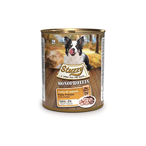 Stuzzy, Comida húmeda para Perros Adultos, Sabor Pollo, preparación monoproteínica en paté - Total 4,8 kg (6 latas x 800 gr)