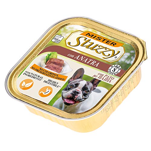 Stuzzy Mister, Comida húmeda para Perros Adultos, Sabor ánade, paté y Carne en trozos - Total 3,3 kg (22 tarrinas x 150 gr)