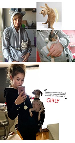 Sudaderas con capucha para mujer Pet Holder Cat Dog Canguro bolsa portadores jersey, rosso, L
