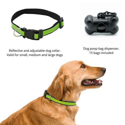 SUDEPETS Collar para Perros Reflectante con dispensador Bolsas cacas - Collares Ajustables para Perros pequeños ,medianos y Grandes