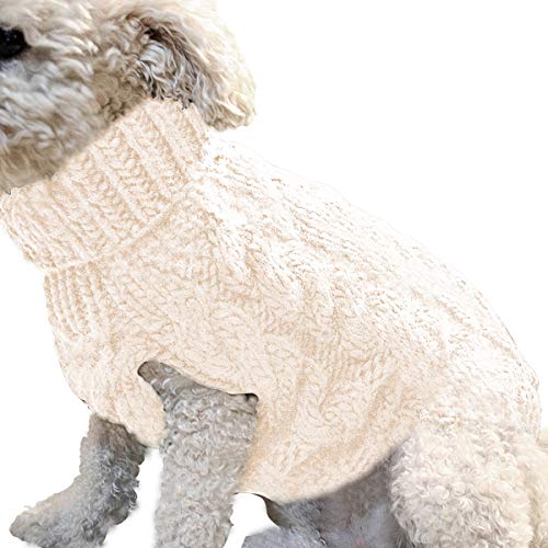 Suéter de punto de cuello alto para perros y mascotas, abrigo de invierno, más cálido y grueso, ropa de ganchillo para perros pequeños, medianos, grandes, cachorros, gatos (L, blanco)