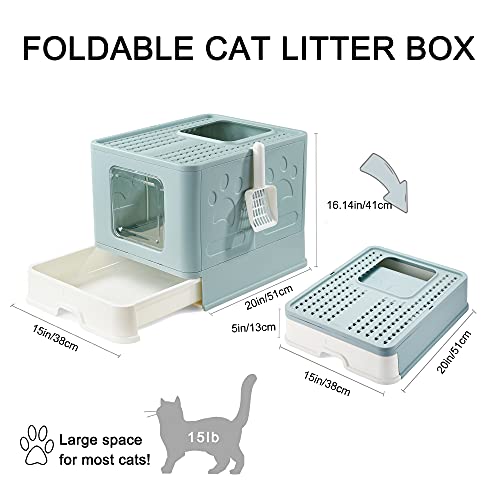 Suhaco Caja de Arena para Gatos con Tapa Bandeja de Arena para Gatos Plegable Grande con Inodoro para Mascotas de Entrada Superior Que Incluye Pala (Verde)