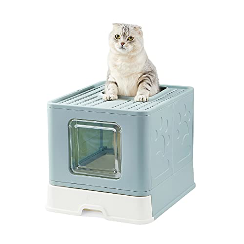 Suhaco Caja de Arena para Gatos con Tapa Bandeja de Arena para Gatos Plegable Grande con Inodoro para Mascotas de Entrada Superior Que Incluye Pala (Verde)