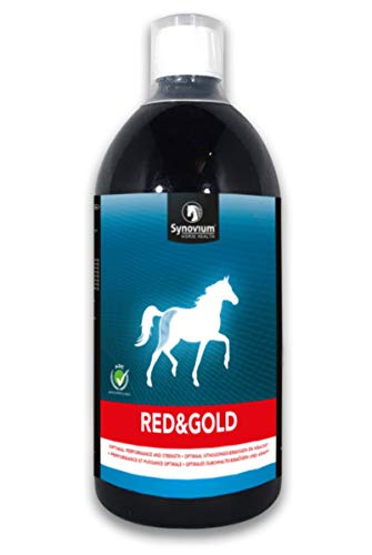 Synovium® Red & Gold 1000 ml es un complemento alimenticio para caballos rico en vitaminas y minerales, especialmente hierro