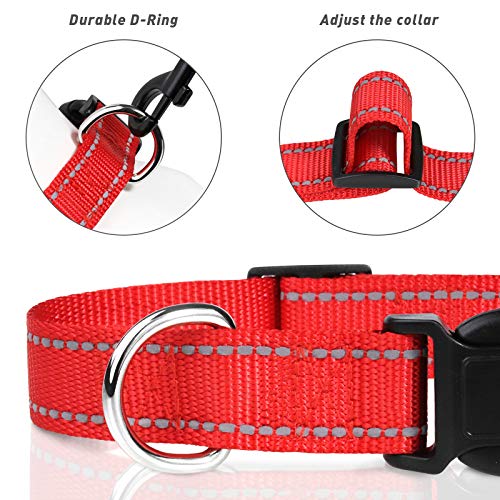 TagME Collar Perro Ajustable,Collar Nylon Reflectante,para Caminar Correr Entrenamiento,para Perros Pequeños,Rojo,1.5cm De Ancho